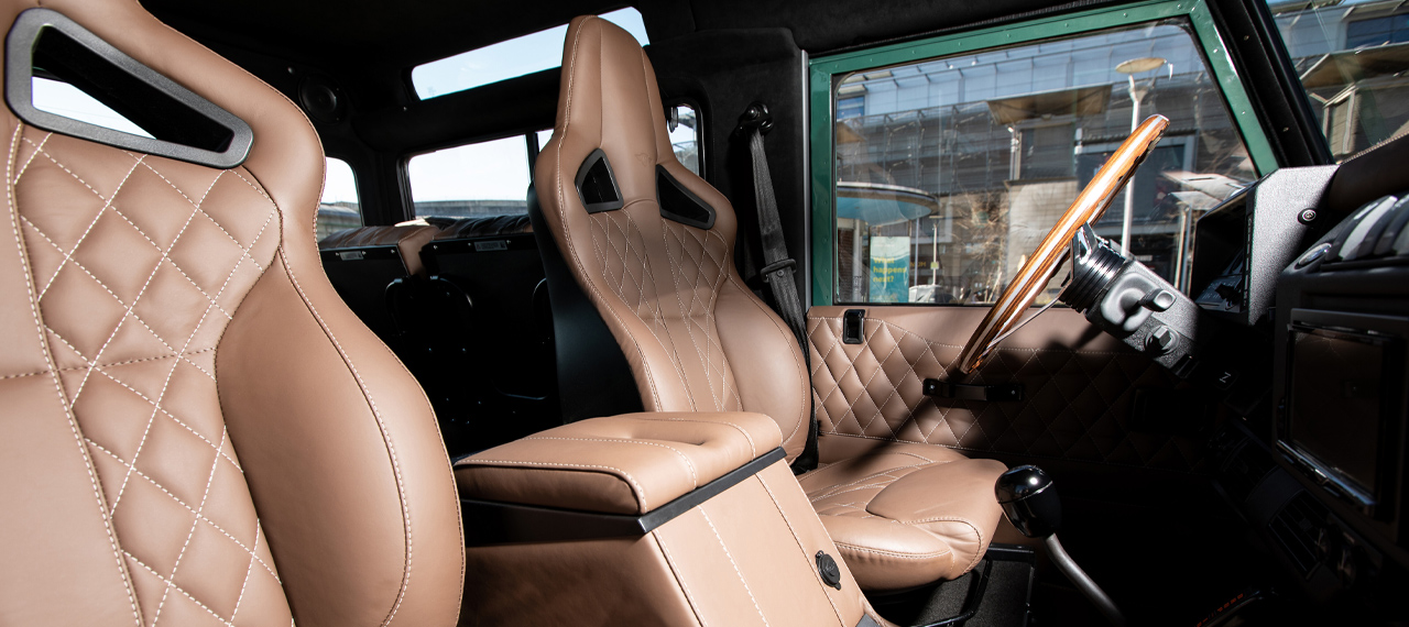 Interior of Arkonik D90 with brown leather upholstery
